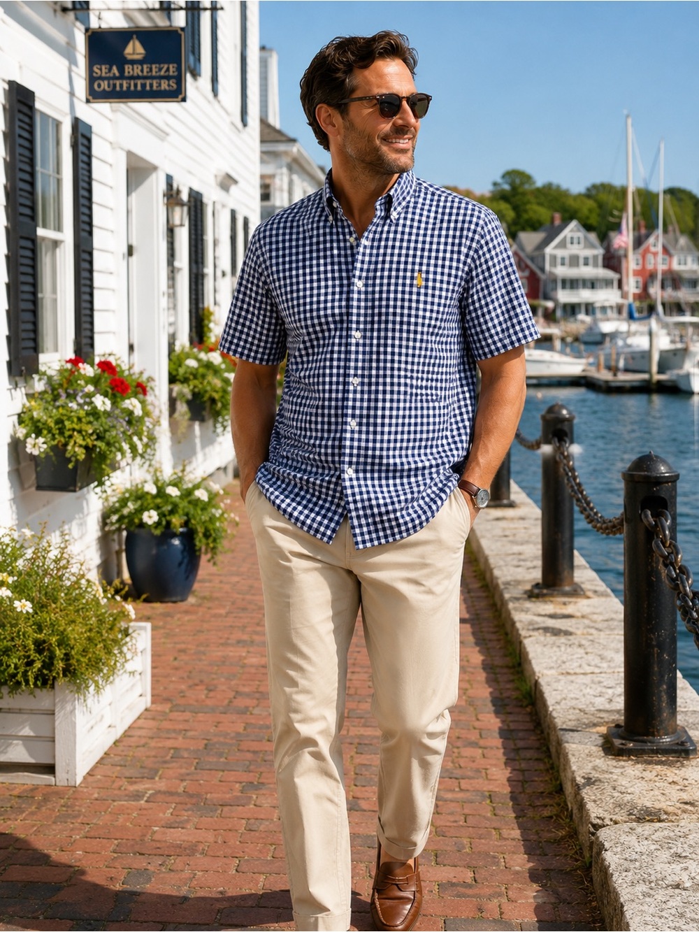 Ralph Lauren Blue Label Navy Gingham Check Button Down Shirt Men L 100% Cotton